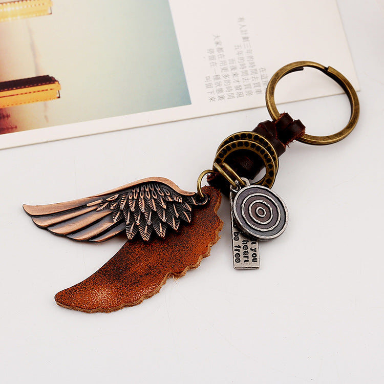 Wholesale Alloy Wings Genuine Leather Keychain